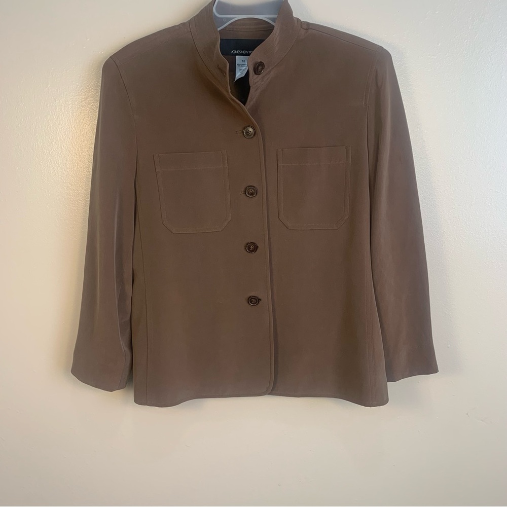 Jones New York 100% Silk Blazer Jacket Mocha Brown - Picture 1 of 12